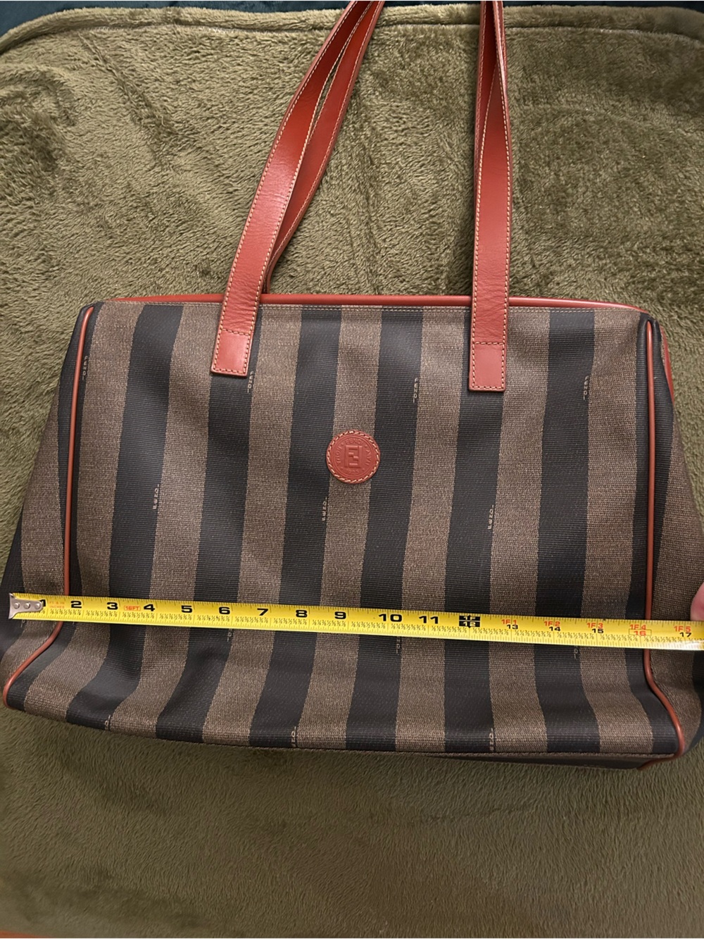 Vintage FENDI Pequin Stripe Tote Bag.- Red Leather Trim EXCELLENT No Peeling - Picture 11 of 15